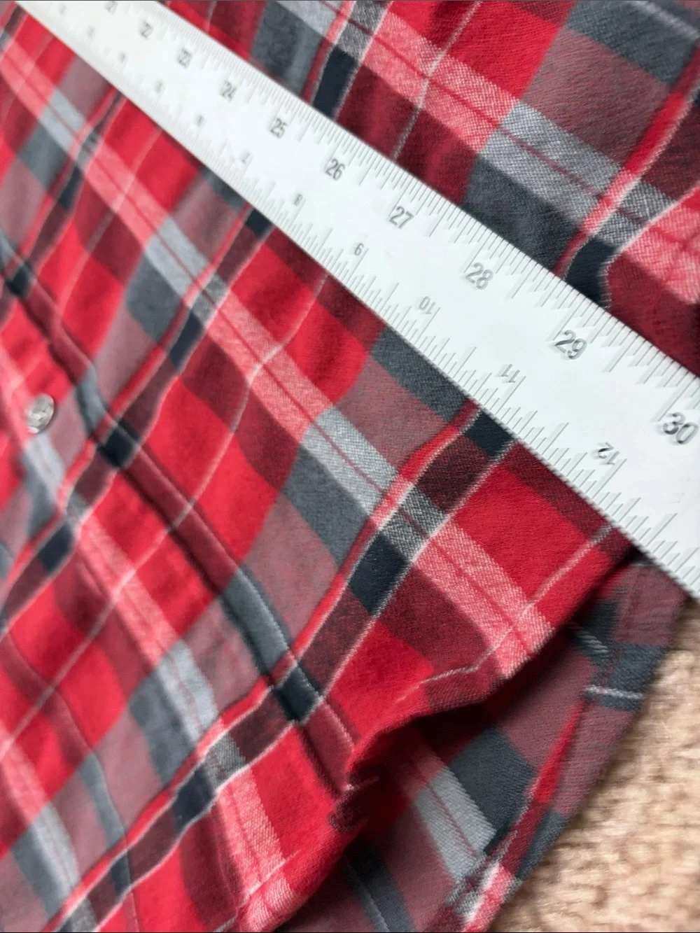 Mountain Khakis Men’s Red and Gray Plaid Wool Blend Flannel Button-Down Shirt. L